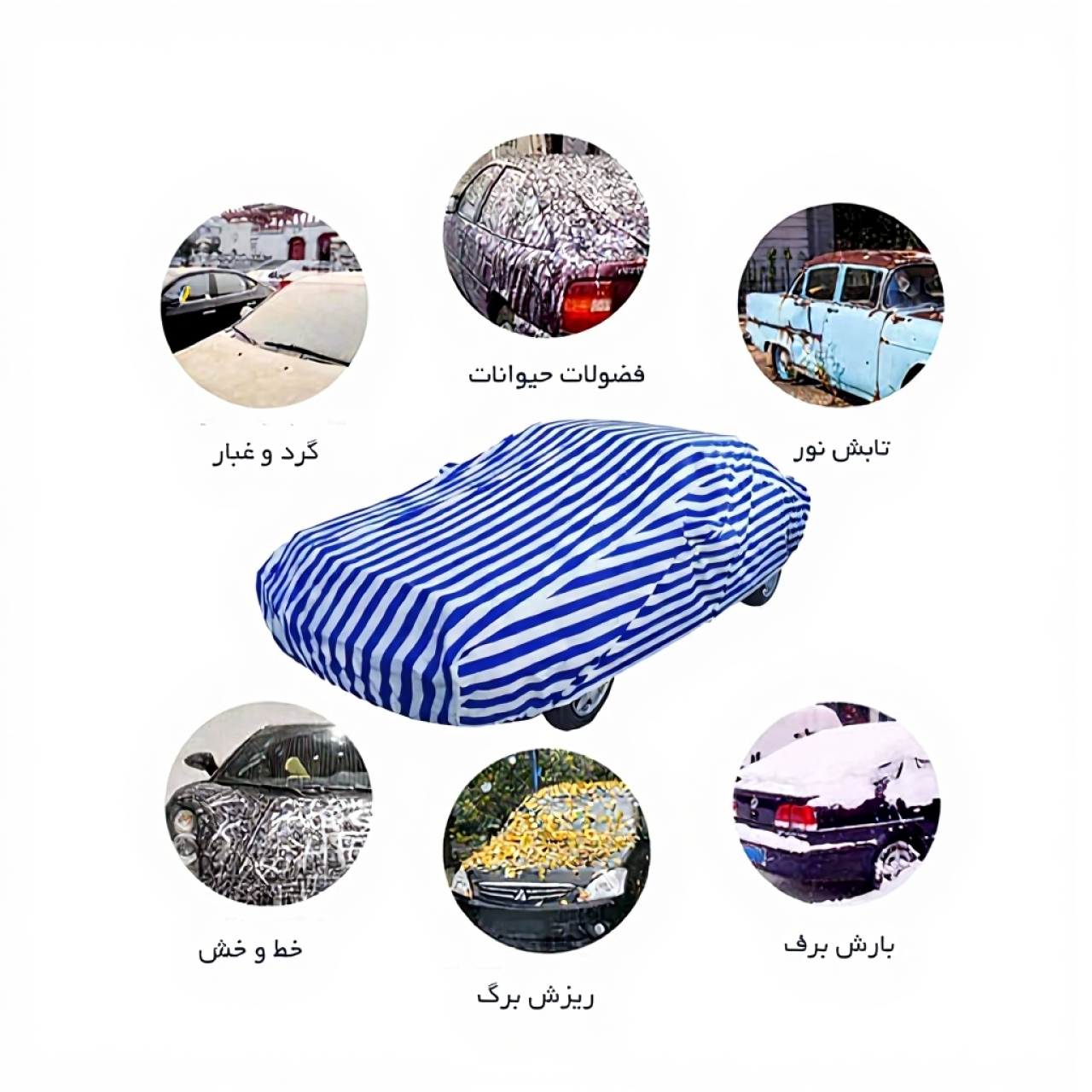 تصویر  چادر ماشین کیا پیکانتو مدل آبی راه راه ضدآب فابریکی